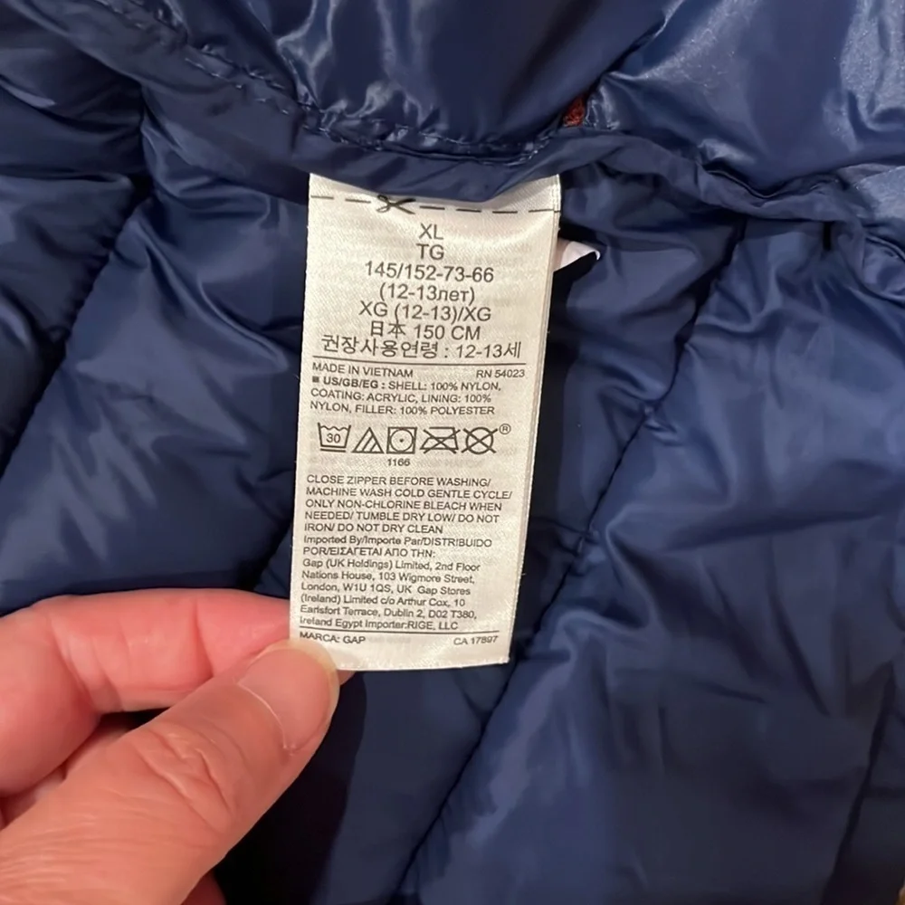 🍕🪻Gap Kids puffer vest 100% recycled lightweight water resistant XL CLOSEOUT